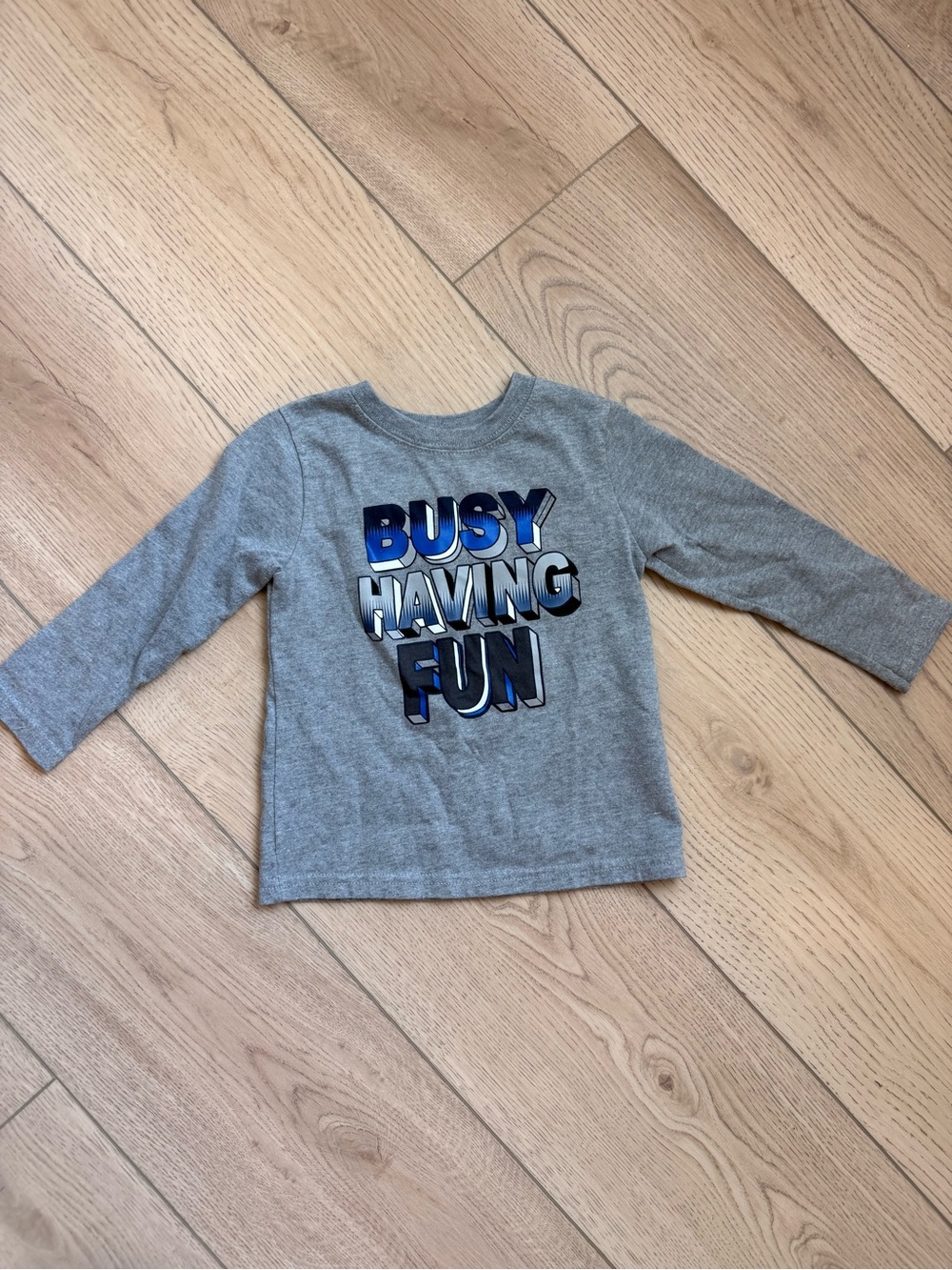 Garanimals Grey Long Sleeve Tee with Blue & White "Busy Having Fun" Graphic, 2T